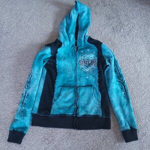 AFFLICTION SINFUL TURQUOISE BLUE HOODIE SWEATSHIRT